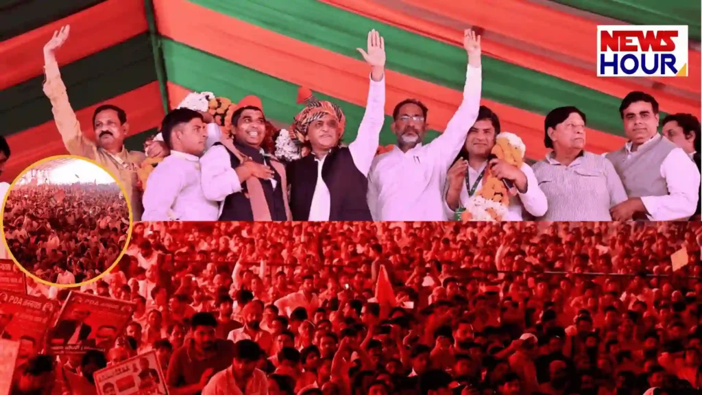 Akhilesh Yadav addressing a massive crowd at Samajwadi Party rally in Dadri Noida