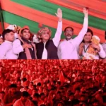 Akhilesh Yadav addressing a massive crowd at Samajwadi Party rally in Dadri Noida