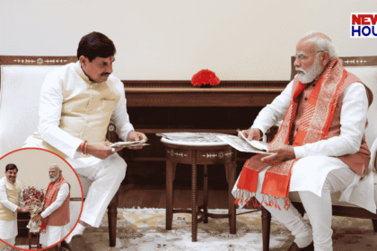 CM Dr. Mohan Yadav presenting a bouquet to PM Narendra Modi in Delhi Parliament House