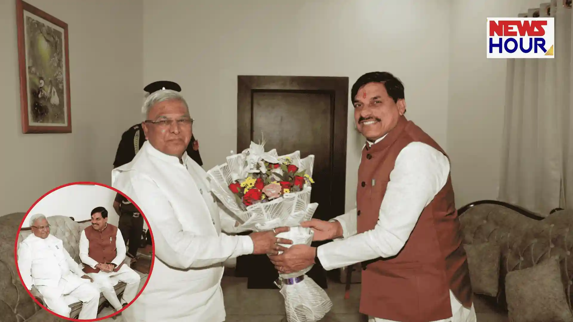 CM Dr. Mohan Yadav welcoming Governor Mangubhai Patel at Ujjain Circuit House