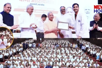 CM Yogi Adityanath distributing appointment letters to nursing officers at RMLIMS Lucknow