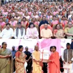 CM Yogi Adityanath distributing smartphones to Anganwadi workers at Lok Bhavan Lucknow