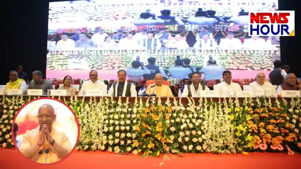 CM Yogi Adityanath launching Nav Nirman ke 9 Varsh book in Lucknow