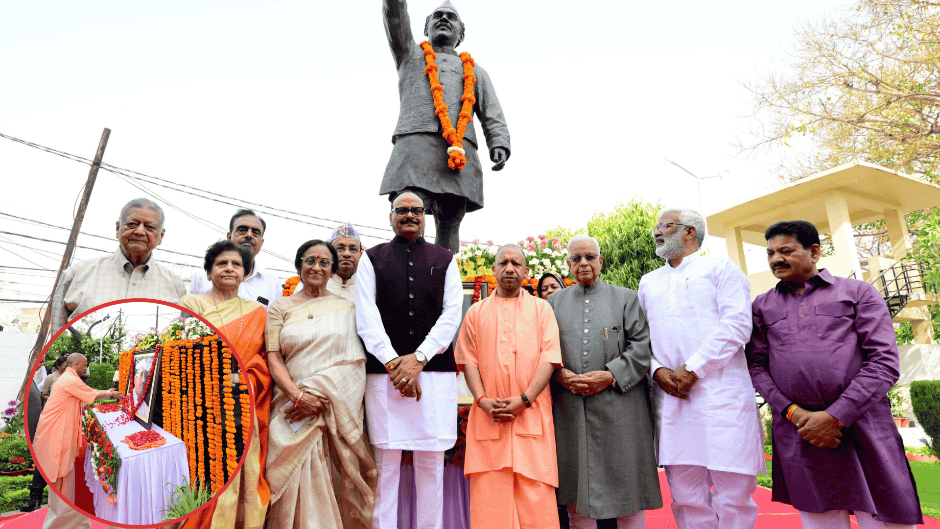 CM Yogi Adityanath paying tribute to Hemwati Nandan Bahuguna in Lucknow