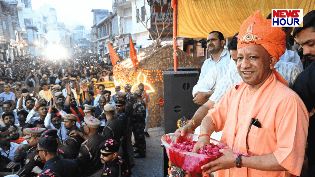 CM Yogi Gorakhpur Holi 2026, Bhakt Prahlad Shobhayatra Pandeyhata, Holi Celebration Gorakhpur, Yogi Adityanath Flowers Holi.