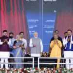 PM Modi, Governor Anandiben and CM Yogi at Noida International Airport Jewar Inauguration