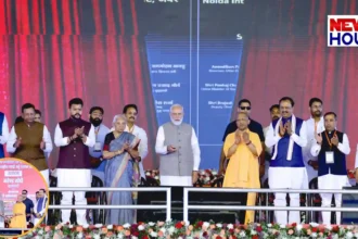 PM Modi, Governor Anandiben and CM Yogi at Noida International Airport Jewar Inauguration