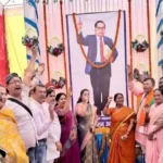 BJP Jaunpur District President Ajit Prajapati and leaders celebrating Ambedkar Jayanti